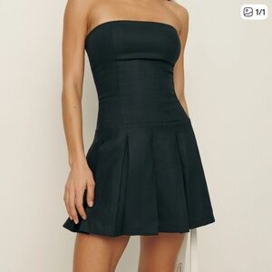 Reformation Dark Linen Mini Dress